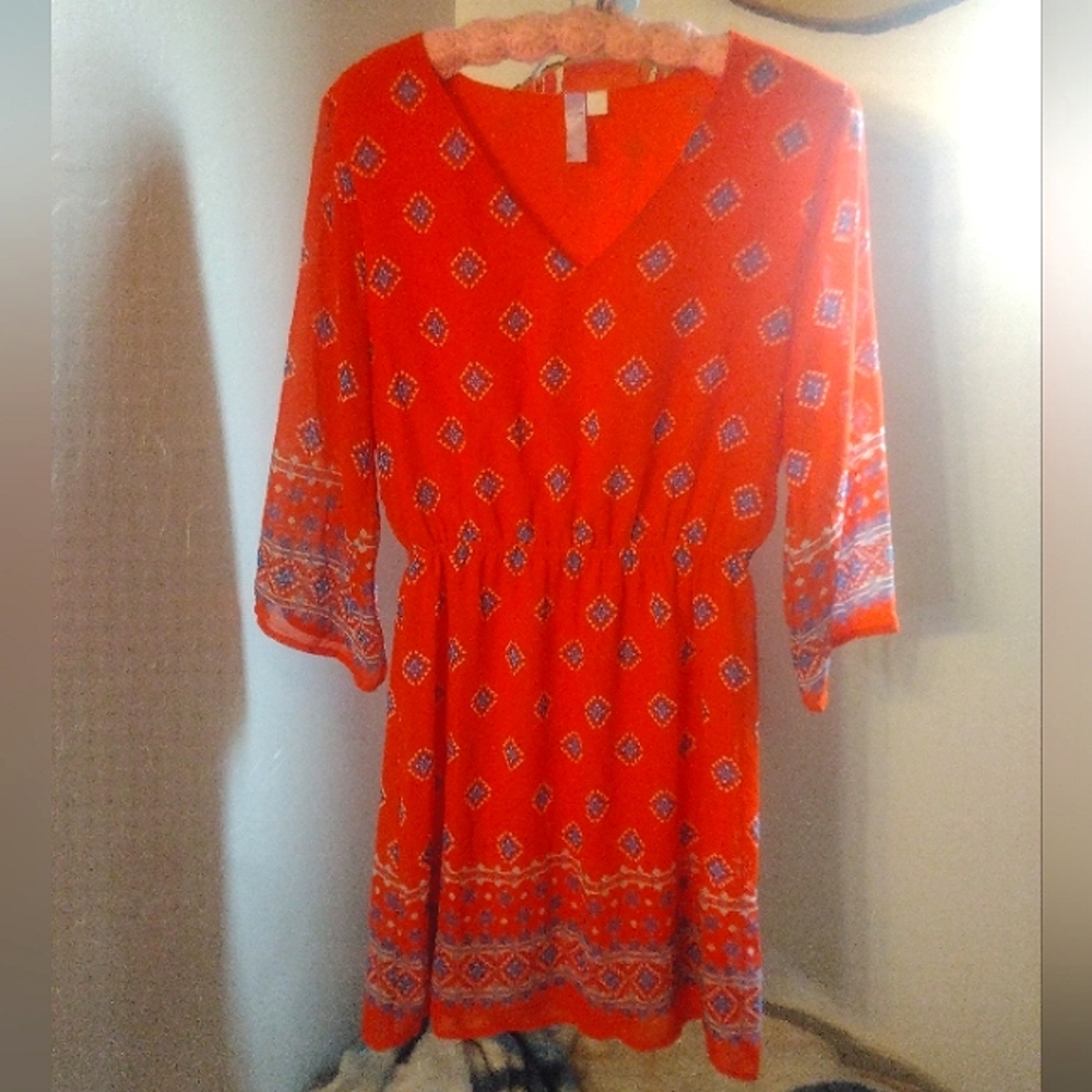 Scarlet/Tangerine 3/4 sleeve dress
